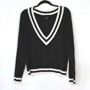 Womens Criquet Striped Varsity V-Neck Knit Sweater Size 1X Dark Academia